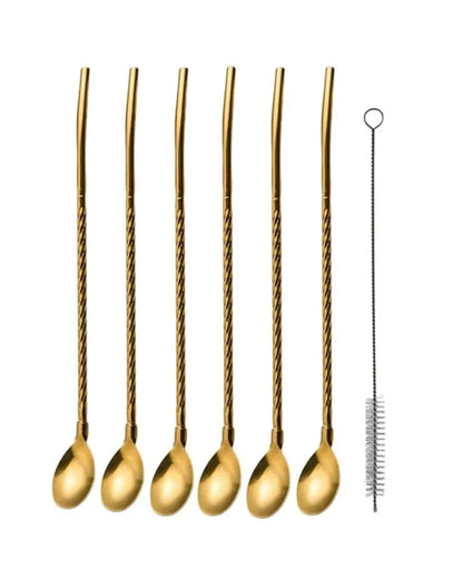 Golden Spoon & Straw Set