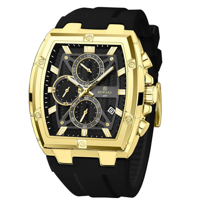 REWARD VIP Gold Chronograph – Luxury Black Strap Men's Watch